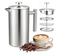 Crystals French Press Stainless Steel Coffee Maker 1000ml Double Wall Insulated Cafetiere Coffee Tea Filter Press