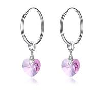 Crystals From Elements S925 Sterling Heart-Shaped Crystal Circle Earrings Love Hope Earrrings