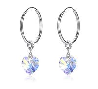 Crystals From Elements S925 Sterling Silver Heart-Shaped Crystal Circle Earrings Love Hope Earrrings