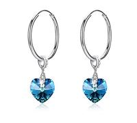Crystals From Elements S925 Sterling Silver Heart-Shaped Crystal Circle Earrings Love Hope Earrrings