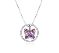 Crystals From Necklace Women Pendants S925 Sterling Silver Jewelry Purple Butterfly Austrian Rhinestone New