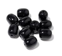 Crystals Gemstones Stones 30pcs 10x8mm Barrel Shape Glass Beads Glossy Solid Color Oval Loose Spacer for Jewelry Making DIY Necklace Bracelets Decor(Black)