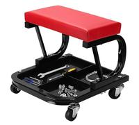Crystals Heavy Duty Workshop Stool 150KG Capacity, Mechanics Seat with Padded Cushion, Storage Tray & 4 Swivel Casters for Garage & Auto Repair Shop