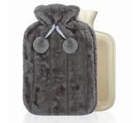 Crystals Hot Water Bottle, Large 2L Natural Rubber Hot Water Bottle, Soft Breathable Fabric, Winter Warmth for Men & Women with Warm Faux Fur Fleece Knitted Cover (Charcoal Grey)