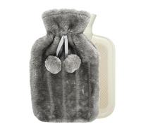 Crystals Hot Water Bottle, Large 2L Natural Rubber Hot Water Bottle, Soft Breathable Fabric, Winter Warmth for Men & Women with Warm Faux Fur Fleece Knitted Cover (Grey)