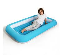 Crystals Kids Inflatable Flocked Airbed Blue Single Air Mattress with Raised Edge Repair Patch for Home Camping Sleepovers