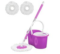 Crystals Microfiber Mop and Bucket Set, Spin Mop for Cleaning Floors with 2 Mop Heads, 1 x Mop Handle, 1 x Spin Bucket (Purple)