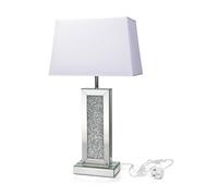 Crystals Mirrored Table Lamp with Crushed Diamond Sparkle - Modern Bedside Lamp with Glitter Shade - Elegant Nightstand Light for Bedroom, Living Room & Hallway Decor (Lamp Design 1)