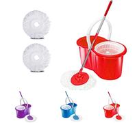 Crystals Mop and Bucket Set, Spin Mop for Cleaning Floors with Two Mop Heads, 1 x Mop, 2 x Mop Heads, 1 x Spin Bucket (Red)