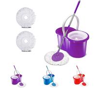 Crystals Mop and Bucket Set, Spin Mop for Cleaning Floors with Two Mop Heads, 1 x Mop, 2 x Mop Heads, 1 x Spin Bucket (Purple)
