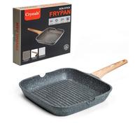 Crystals Non-Stick Classic Grill Pan with Wooden Handle | Induction & Griddle for All Hobs | Perfect for Small Steaks & Omelettes