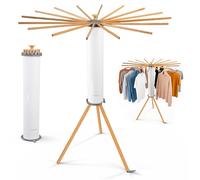 Crystals Octopus Clothes Drying Rack Airer - Portable 16 Arm Wooden Collapsible Pole Tripod Laundry Dryer Horse Stand, Floor Standing Foldable Clothes Hanger for Home Use (Cloth Airer White)