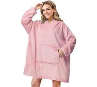 Crystals Oversized Blanket Hoodie for Womens Mens, Fluffy Hoodie Wearable Snuggle Blanket Throw with Pockets, Fleece Hooded Blanket Giant Sweatshirt Robe for Adult Teens (Blush Pink)