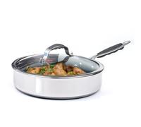 Crystals PFOA Free Frying Pan with Lid - 28cm/ 11 Inches - Non-Stick For all Induction Hobs | Scratch Resistant | Extra Deep Large | Chemical Free | Stainless Steel Skillet | Cool-Touch Plastic Handle