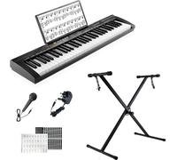Crystals Portable 61 Keys Electric Piano Keyboard with Stand - Digital Piano with MP3 Workstation, Built-in Speaker & Microphone, Beginners Keyboard Piano for Adults - Black