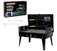 Crystals Portable BBQ Grill - Folding Charcoal Stainless Steel Barbecue Grill with Tool Set, Lightweight and Durable Travel BBQ for Camping, Garden, Picnic, & Outdoor Cooking - Compact Design - Black