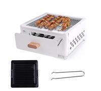 Crystals Portable BBQ Grill, Folding Tabletop Charcoal Barbecue Grill, Foldable Stainless Steel BBQ Grill for Camping, Garden, Travel, Picnic, Outdoor (White)