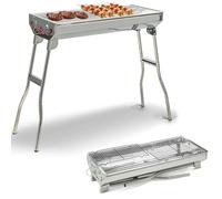 Crystals Portable Folding Charcoal BBQ Grill - Stainless Steel Barbecue Stove with Foldable Legs, Compact Outdoor Cooker for Garden, Camping, Picnic, Patio, Beach, Travel & Backyard Grilling