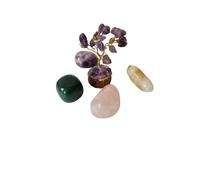 Crystals Set - 4 Tumbled Stones for Protection with mini Gemstone Tree, Love, Wealth & Energy | Amethyst, Rose Quartz, Citrine, Green Jade | Spiritual Gift Kit