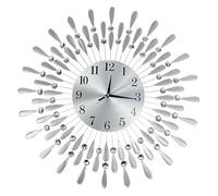 Crystals Silver Metal Wall Clock, Large Luxury Handcrafted Metal Art Wall Clock, Diamante Beaded Jeweled Sunburst Pattern Retro Style Digital Needle Wall Clock, Silver (Sunburst - 60 cm)