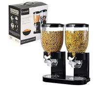 Crystals Single/Double Dry Food & Cereal Dispenser-Airtight Kitchen Storage Container with Easy Twist Dial for Portion Control, Keeps Cereals, Rice, Pulses & Snacks Fresh and Easily Accessible-Black