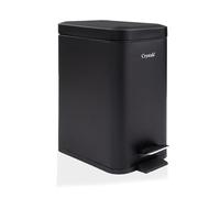 Crystals Soft Close Bin, 3L Rectangular Bathroom Bin - Slim Stainless Steel Compact Waste Bin for Office & Small Spaces (BLACK)