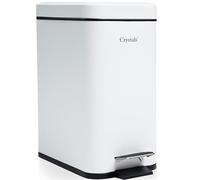 Crystals Soft Close Bin, 3L Rectangular Bathroom Bin - Slim Stainless Steel Compact Waste Bin for Office & Small Spaces (WHITE)