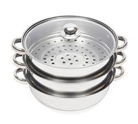 Crystals Stainless Steel 3 Tier Vegetable Steamer Induction Hob Steamer Pot Set with Cool Handles 32.5 * 25cm 3 Tier Induction Hob Steamers with Glass Lid Cookware Pot & Pan Set for Veg Dumpling
