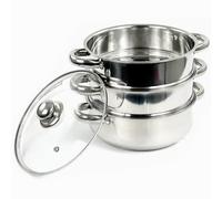 Crystals Stainless Steel 3 Tier Vegetable Steamer - Induction Hob Steamer Pot Set with Cool Handles - Ideal for Veg Dumpling Momo