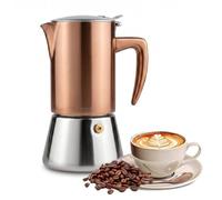 Crystals Stainless Steel Moka Pot 4 Cup 200ml Stovetop Espresso Coffee Maker, Induction Compatible Coffee Percolator, Heat Resistant Handle, Copper Finish