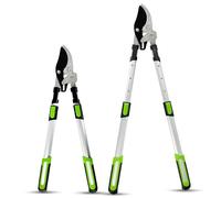 Crystals Telescopic Bypass Lopper - Tree Lopper for Gardening Heavy Duty - Hand Loppers Extendable from 28 to 35 Inches - Sharprazor C50 Blade - Green