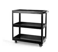 Crystals Tool Trolley on Wheels, 3-Tier Tool Storage Organiser with Lockable Wheels, Garage Tool Service Cart with Handle, Workshop DIY Storage Trolley (Black)