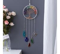 Crystals Tree of Life Dream Catchers,Crystal Gemstone Chakra Indoor Wall Hangings for Windows Garden Home Décor(Circular Tree of Life)