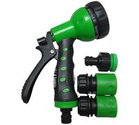 CRYSTALS25 Garden Hose Spray Gun Set with 6 Spray Patterns, Universal UK Hose Connectors, Anti-Slip Grip, Green and Black, 4 Piece Set