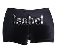 CrystalsRus 6-8 Years Black Gymnastics Personalised Dance Wear Shorts Leotard Black Hipster Velvet Name(K) by Varsany