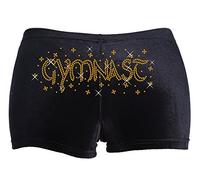 CrystalsRus 6-8 Years Gold Gymnast Diamante Dance Shorts Leotard Black Stretch Velvet Ballet(K) By Varsany