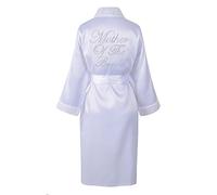 CrystalsRus Varsany Wedding Day Rhinestone Satin White Mother Of The Bride Personalised Honeymoon dressing gown