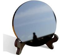 CRYSTALSTILE Black Obsidian Scrying Mirror 3.94 in with Wooden Stand, Healing Crystal for Meditation, Witchcraft, Divination, Crystal Decor, Obsidian Mirror for Spiritual Practices (10 cm)