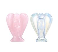 CrystalTears 2pc Caved Guardian Angel Natural Rose Quartz/Opalite Reiki Healing Statue Fengshui Figurine Gift for Christmas 1.5"