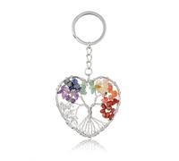 CrystalTears 7 Chakras Key Ring Tree of Life Tree Heart Pendant Keychain Reiki Talisman Spiritual Gifts, 7 Chakras., 47*47mm
