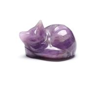 CrystalTears Amethyst Crystal Cat Figurine, Carved Healing Gemstone Stone Sleeping Cat Statue Ornament for Home Office Desk Decor Pink Cute Lucky Crystal Cats Gifts for Women Men Christmas 1.6”