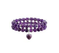 CrystalTears Amethyst Crystal Heart Bracelets for Women, 8mm Healing Crystal Gemstone Beaded Bracelets Womens Stone Jewellry Gifts for Women Mum Girlfriend Her Birthday Christmas