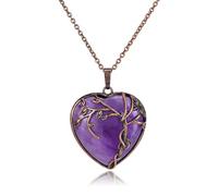 CrystalTears Amethyst Crystal Heart Necklaces for Women Vintage Tree Life Wrapped Healing Crystals Gemstones Heart Pendant Necklace Good Luck Crystal Stone Jewellry Gifts for Women Girls Her Mum