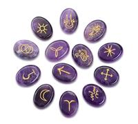 CrystalTears Amethyst Crystal Rune Stones Witches Healing Crystals Gemstone Engraved with Reiki Rune Symbol Natural Amethyst Stones Set for Witchcraft Reiki Healing Divination Meditation