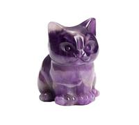 CrystalTears Amethyst Healing Crystal Cat Figurine - Carved Gemstone Cute Stone Cat Statue Ornament for Home Office Desk Decor, Mini Lucky Crystal Cats Gifts for Women Men Christmas, 1.5”