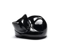 CrystalTears Black Obsidian Crystal Cat Figurine, Carved Healing Crystal Gemstone Stone Sleeping Cat Statue Ornament for Home Office Desk Decor Cute Lucky Cats Gifts for Women Men Christmas 1.6”