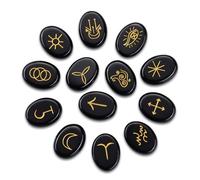 CrystalTears Black Obsidian Crystal Rune Stones Witches Healing Crystals Gemstone Engraved with Reiki Rune Symbol Natural Obsidian Stones Set for Witchcraft Reiki Healing Divination Meditation