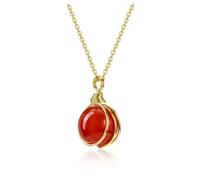 CrystalTears Carnelian Crystal Bead Necklace for Women, 16mm Round Red Healing Crystal Gemstone Bead Pendant, Gold Necklace Protection Lucky Crystals Jewellery Gifts for Women Mum Christmas Birthday