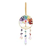CrystalTears Chakra Crystal Flower Tree Life Hanging Ornament, Handmade Healing Crystal Gemstone Glass Suncatcher for Home Garden Window Wall Decoration Gifts for Women Men Friends Christmas