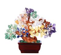 CrystalTears Chakra Crystal Money Tree for Reiki Healing, Gemstone Bonsai Feng Shui Ornament for Home Desk Decor, Gift for Christmas Wealth Good Luck 6.3"-6.6"